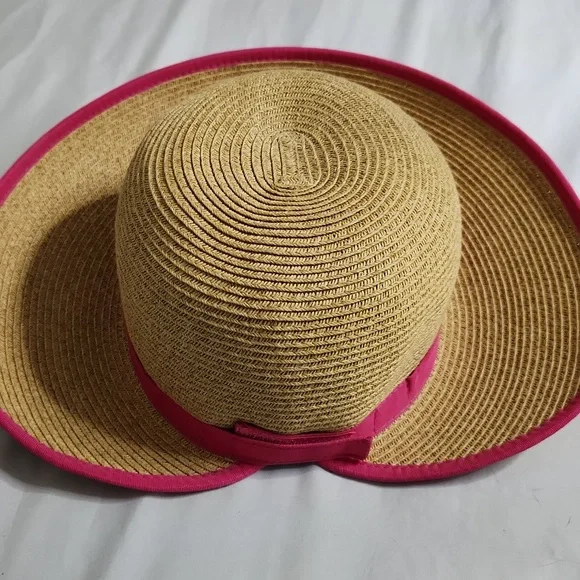 SUN N SAND Straw Sun Hat with Pink Trim - Picture 2 of 7
